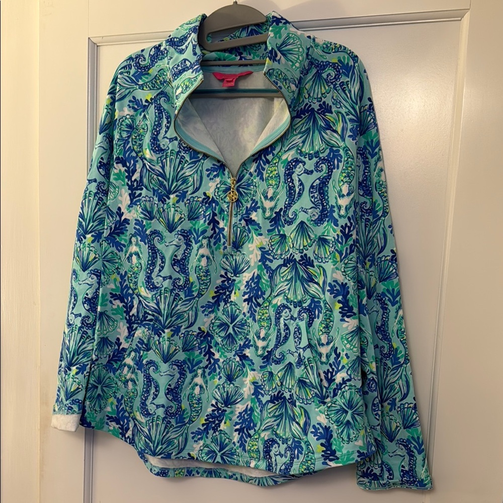 Lilly Pulitzer Women's Blue Green Patterned Top